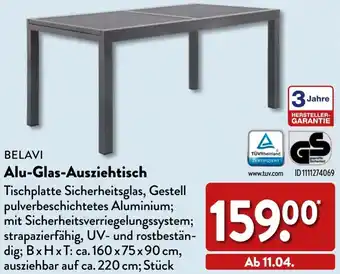 Aldi Nord BELAVI Alu-Glas-Ausziehtisch Angebot