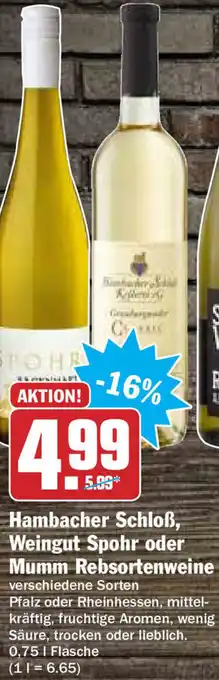 Hit Hambacher Schloß, Weingut Spohr oder Mumm Rebsortenweine 0,75L Angebot