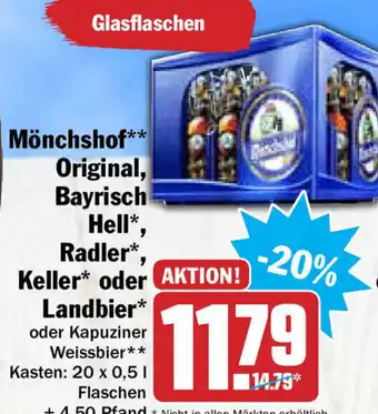 Hit Mönchshof Original, Bayrisch Hell, Radler, Keller oder Landbier 20x0,5L Angebot