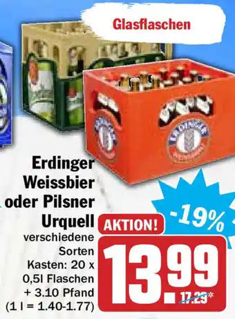 Hit Erdinger Weissbier oder Pilsner Urquell 20x0,5L Angebot