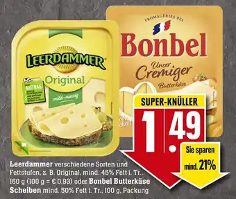 Edeka Neukauf Leerdammer oder Bonbel Butterkäse Scheiben 100g Angebot