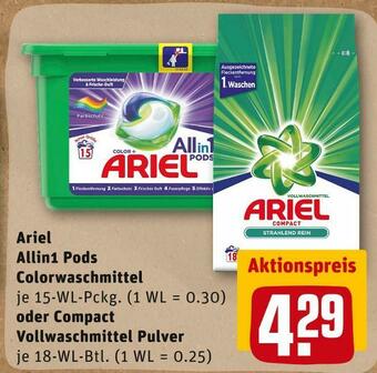 REWE Ariel allin1 pods colorwaschmittel oder compact vollwaschmittel pulver Angebot