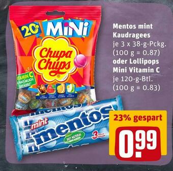 REWE Mentos oder chupa chups mint kaudragees oder lollipops Angebot