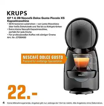 Saturn Krups KP 1 A 3B Nescafé Dolce Gusto Piccolo XS Kapselmaschine Angebot