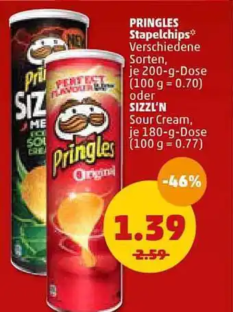 PENNY Pringles Stapelchips  200g oder Sizzl'n 180g Angebot