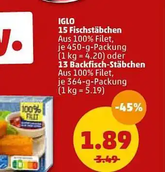 PENNY Iglo 15 Fischstäbchen Oder 13 Backfisch-stäbchen Angebot