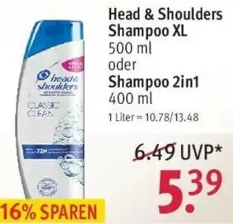 Rossmann Head&Shoulders shampoo XL 500ml o. Shampoo 2in1 400ml Angebot