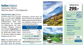 Lidl Italien Südtirol Eigenanreise, 5 Nächte, Hotel Zum Löwen***, inkl. Halbpension Angebot