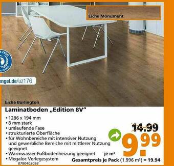 Globus Baumarkt Laminatboden „edition 8v” Angebot