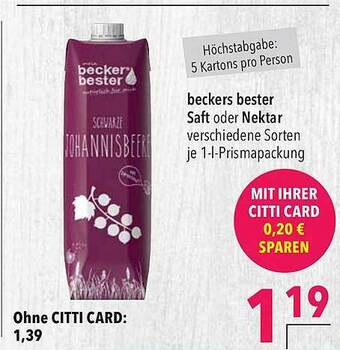 CITTI Markt Beckers Bester Saft Oder Nektar Angebot