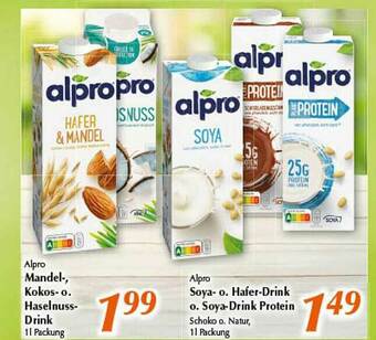 inkoop Alpro Mandel- Kokos- O. Haselnuss-drink Alpro Soya- O. Hafer-drink O. Soya-drink Protein Angebot