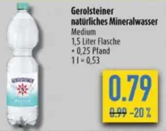 diska Gerolsteiner natürliches Mineralwasser Medium 1.5L Angebot