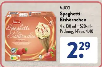 Aldi Süd Mucci Spaghetti Eishörnchen 520 ml Packung Angebot