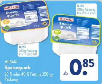 Aldi Süd MILSANI Speise- quark 250 g Packung Angebot