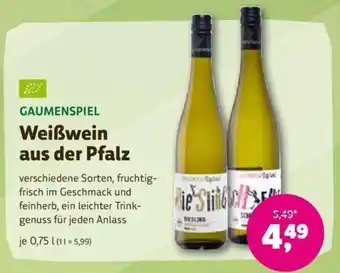 Biomarkt GAUMENSPIEL Weißwein 750ml Angebot