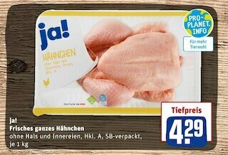 REWE Ja! frisches ganzes hähnchen Angebot