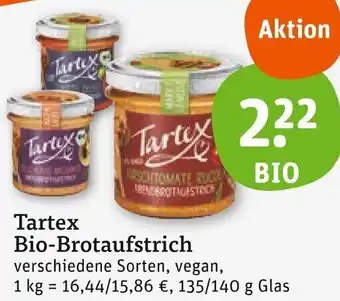 tegut Tartex Bio-Brotaufstrich 135/140 g Glas Angebot