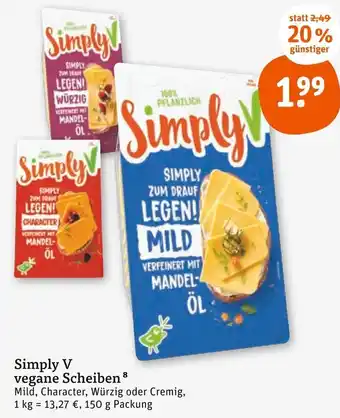 tegut Simply V vegane Scheiben 150 g Packung Angebot