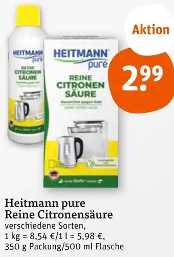 tegut Heitmann pure Reine Citronensäure 350 g Packung/500 ml Flasche Angebot