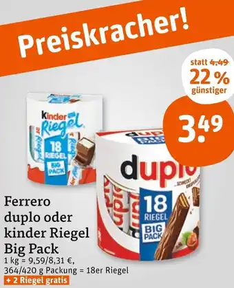 tegut Ferrero duplo oder kinder Riegel Big Pack 18er Riegel Angebot