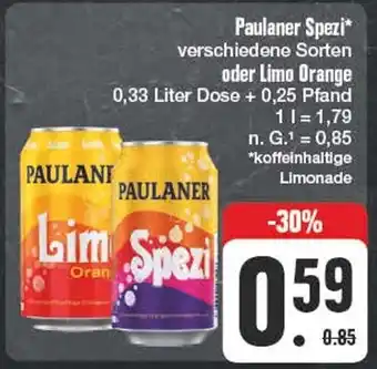 Edeka Paulaner Spezi oder Limo Orange 0,33 Liter Dose Angebot