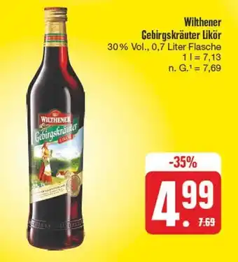 Edeka Wilthener Gebirgskräuter Likör 0,7 Liter Flasche Angebot