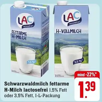 Edeka Schwarzwaldmilch fettarme H-Milch lactosefrei 1,5% Fett oder 3,5% Fett, l-L-Packung Angebot