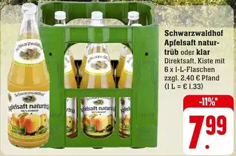 Edeka Schwarzwaldhof Apfelsaft natur- trüb oder klar 6 x 1 L Flaschen Angebot