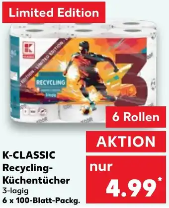 Kaufland K-CLASSIC Recycling Küchentücher 6 x 100-Blatt-Packg. Angebot