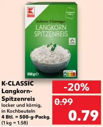 Kaufland K-CLASSIC Langkorn- Spitzenreis 500 g Packg. Angebot