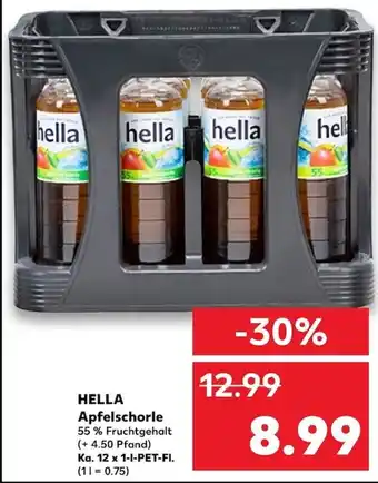 Kaufland HELLA Apfelschorle Ka. 12 x 1-I-PET-FI. Angebot