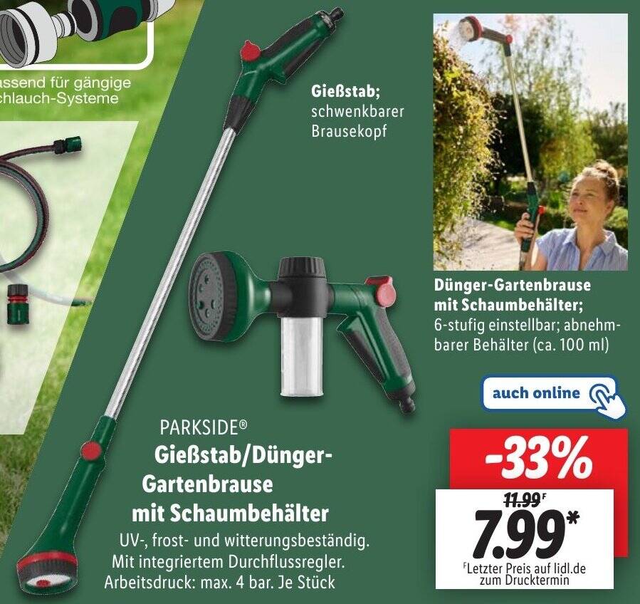 PARKSIDE Giestab/Dnger Gartenbrause mit Schaumbehlter Angebot bei Lidl
