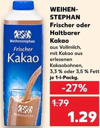 Kaufland WEIHENSTEPHAN Frischer oder Haltbarer Kakao 1 L Packg. Angebot