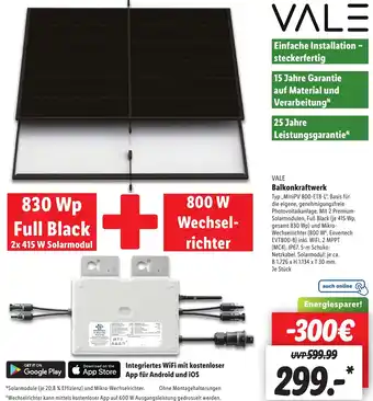 Lidl VALE Balkonkraftwerk „MiniPV 800-ET8-L" Angebot