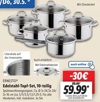 Lidl ERNESTO Edelstahl Topf-Set, 10-teilig Angebot