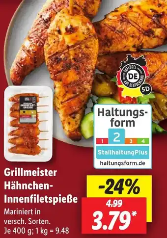 Lidl Grillmeister Hähnchen Innenfiletspieße 400 g Angebot