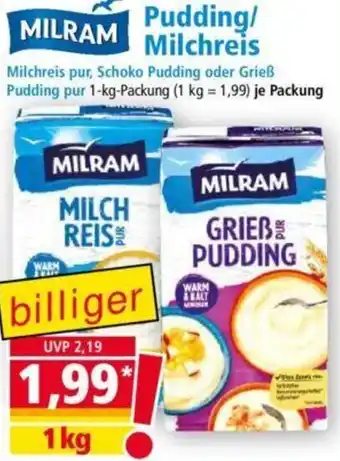 Norma MILRAM Pudding/ Milchreis 1kg Angebot