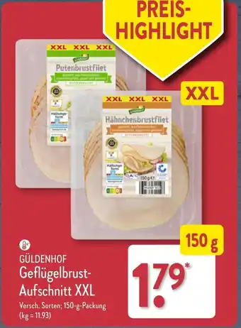 Aldi Nord GÜLDENHOF Geflügelbrust Aufschnitt XXL 150 g Packung Angebot