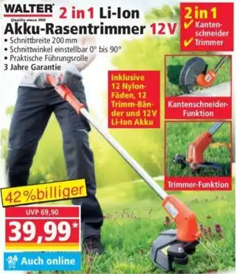 Norma WALTER 2 in 1 Li-Ion Akku-Rasentrimmer 12V Angebot