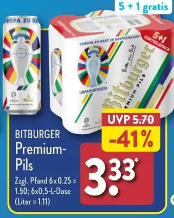 Aldi Nord BITBURGER Premium Pils 6x0,5 L Dose Angebot