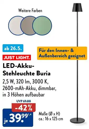 Aldi Nord JUST LIGHT LED-Akku Stehleuchte Buria Angebot