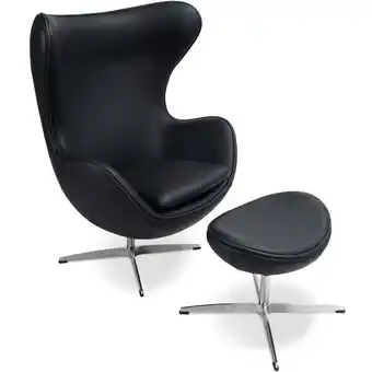 ManoMano Privatefloor - Egg Chair mit Hocker Arne Jacobsen Leder Schwarz - Rostfreier Stahl, Fiberglas, Leder, Kunststoff, Leder, Meta Angebot