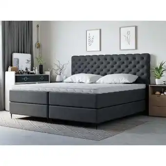 ManoMano Boxspringbett 140x200 cm Bergamo - Doppelbett mit Bettkasten - Samtstoff, Glamour Kopfteil - Schwarz - Schwarz Angebot