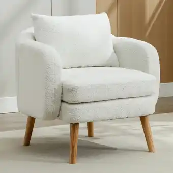 ManoMano Merax - Sessel mit Zierkissen und Massivholzbeine, Loungesessel, Einzel Loungesofa, Einzelsessel mit Teddyplüsch, Relaxsessel Angebot