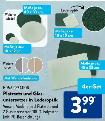 Aldi Süd HOME CREATION Platzsets und Glas- untersetzer in Lederoptik Angebot