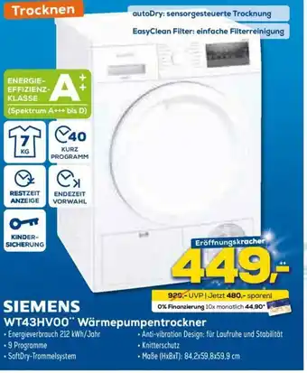 Euronics Siemens WT43HV00  Wärmepumpentrockner Angebot