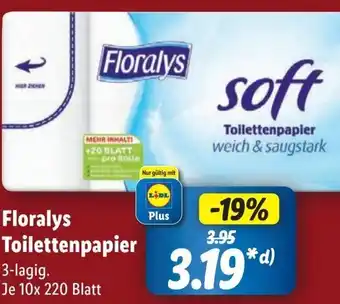 Lidl Floralys Toilettenpapier 3-lagig 10x 220 Blatt Angebot