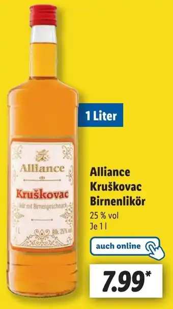 Lidl Alliance Kruškovac Birnenlikör 1 l Angebot