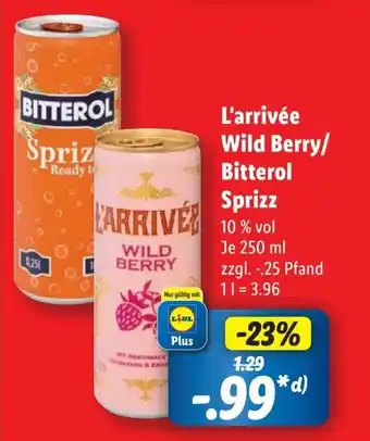 Lidl L'arrivée Wild Berry/ Bitterol Sprizz 250 ml Angebot