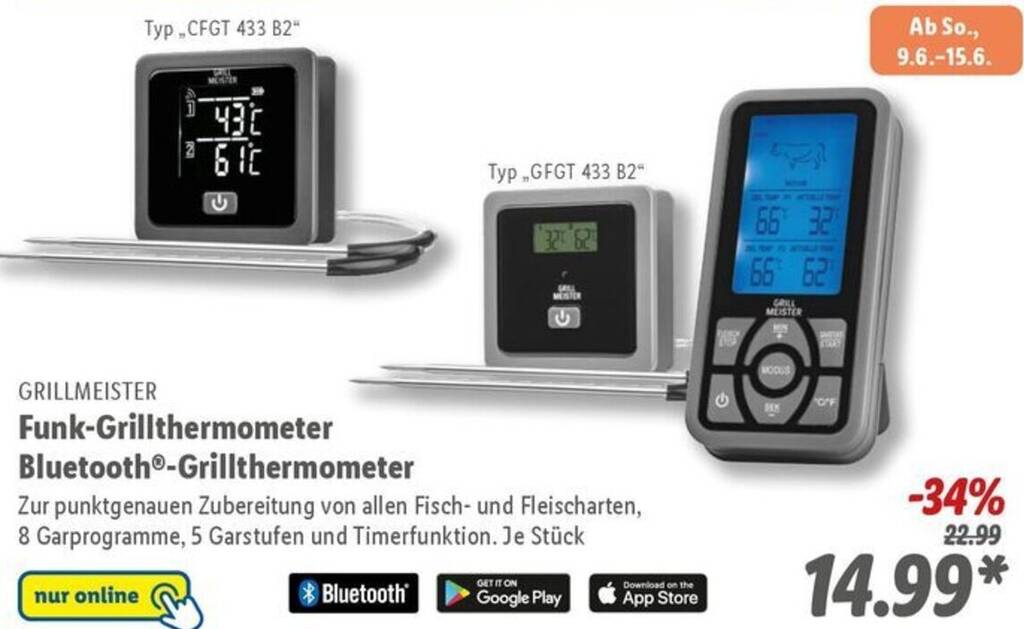 GRILLMEISTER FunkGrillthermometer Bluetooth Grillthermometer Angebot